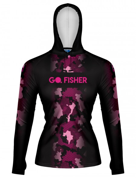 Camiseta de Pesca Feminina com Capuz Camuflado - GOCPZF 04