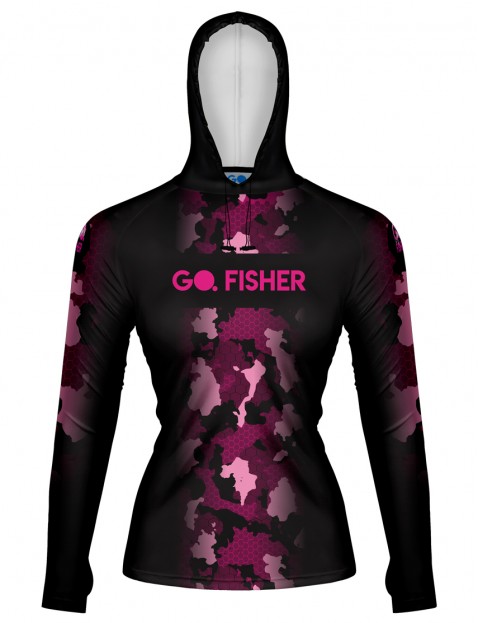 Camiseta de Pesca Feminina com Capuz Camuflado - GOCPZF 04