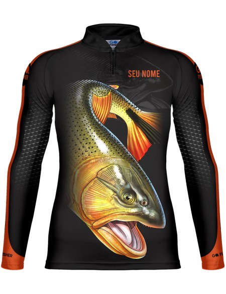 Camiseta de Pesca Go Fisher Action UV Dourado - GF 04 - Personalizada